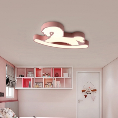 Acrylic Rocking Horse Lighting Fixture Children Bedroom Kindergarten LED Flush Light in Blue/Pink/White