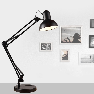 Adjustable 1 Light Dome Desk Light Contemporary Steel Desk Lamp in Black for Bedside