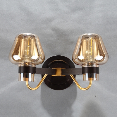 Amber Glass Mushroom Wall Light Designer Style 2 Light Decorative Wall Lamp for Sitting Room