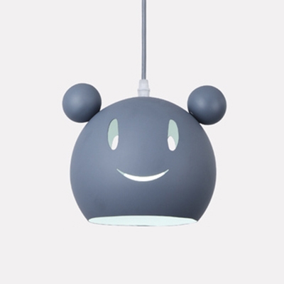 Cartoon Mouse Suspended Light Baby Kids Room Metallic 1 Bulb Pendant Light in Blue/Gray/Pink