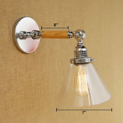 Chrome Finish Cone Wall Mount Light Modernism Clear Glass 1 Bulb Wall Sconce for Corridor