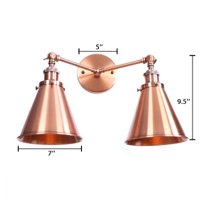 Copper Finish Horn Wall Light Vintage Retro Style Metal 2 Heads Wall Mount Light for Porch