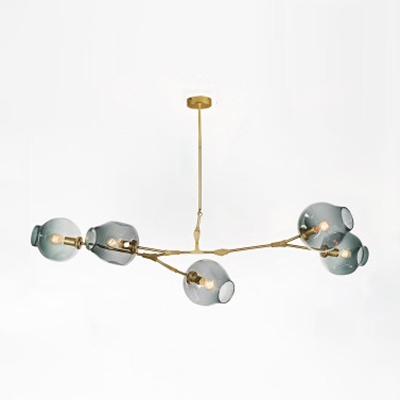 Faded Glass Bubble Suspended Lamp Contemporary Modern 5 Light Ceiling Light in Gold