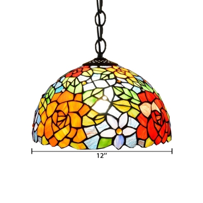 Floral Dome Shaped Hanging Lamp Tiffany Style Loft 12