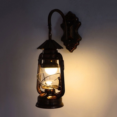 Glass Shade Lantern Wall Sconce Nautical Style Single Light Wall Light in Antique Copper for Courtyard