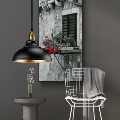 Gold Inner Finish Vintage Style Single Bulb Hanging Lamp in Black for Restaurant Dining Room
