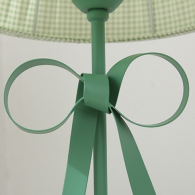 Green Trellis Design Standing Table Light with Bowknot Fabric Shade 1 Bulb Table Lamp for Living Room