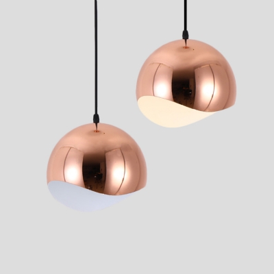 Half Round Suspended Light Simple Modern Metal Drop Light in Rose Gold for Hallway