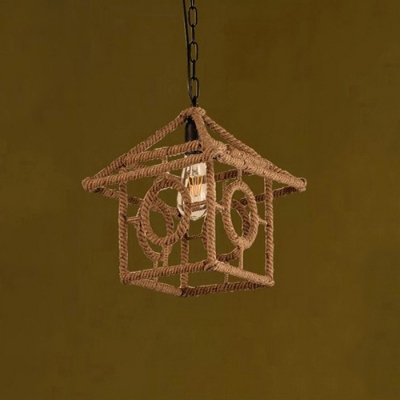 Industrial 11.8''W Pendant Light with Rope Shade in Vintage Style