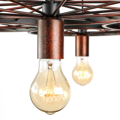 Industrial 41''W Multi Light Pendant with 6 Light and Wheel in Rust Finish