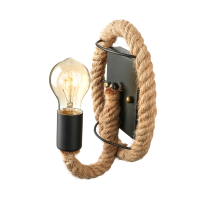 Industrial Style Single Light Rope Wall Light in Black Finish