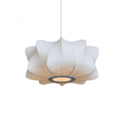 Lantern Pendant Light Designers Style Fabric Single Head Drop Ceiling Lighting in White