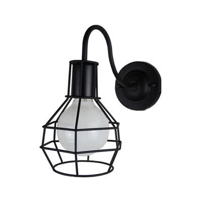 Metal Caged Wall Mount Fixture Nautical Style Decorative Single Head Wall Lamp in White Finish