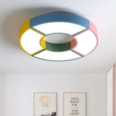 Metallic Round Shape Flushmount Modern Chic Living Room LED Ceiling Fixture in Multicolor/Black and White