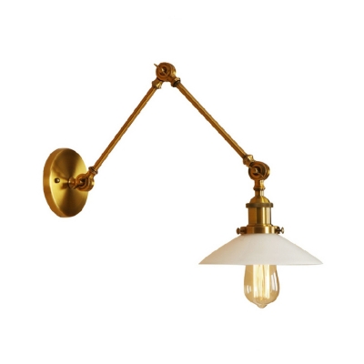 Milky Glass Flared Sconce Light Vintage Retro Adjustable 1 Bulb Wall Mount Light in Brass for Study Room