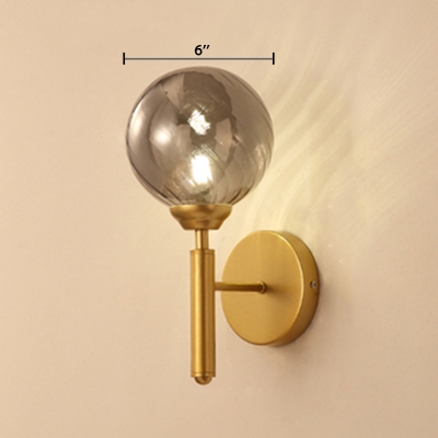 Minimalist Global Wall Sconce Smoke Glass Single Head Wall Light Fixture in Gold Finish for Bedroom