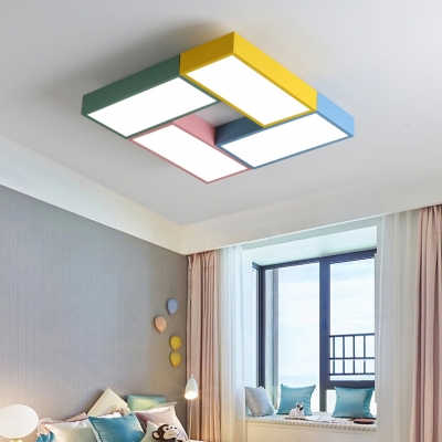 Multicolored Square Flushmount Nordic Style Metallic LED Ceiling Light for Children Bedroom