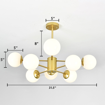 Opal Glass Ball Hanging Lamp Designers Style 8 Light Accent Suspension Light in Gold