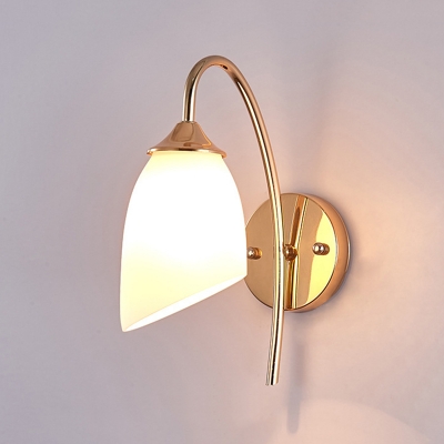 Opal Glass Curved Arm Wall Sconce Modern Fashion Industrial 1 Light Sconce Light in Gold for Bedroom