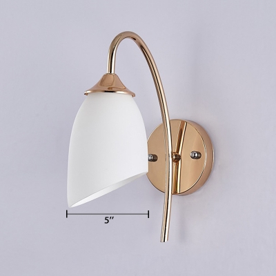 Opal Glass Curved Arm Wall Sconce Modern Fashion Industrial 1 Light Sconce Light in Gold for Bedroom