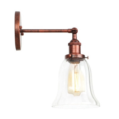 Retro Style Armed Wall Light with Bell Shade Clear Glass 1 Light Wall Mount Light in Rust