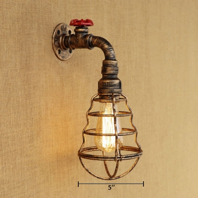 Retro Style Wire Guard Wall Light Wrought Iron 1 Light Wall Mount Fixture in Aged Bronze