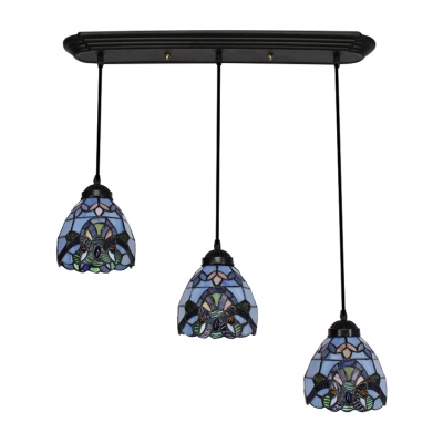 Round Base Baroque Pattern 8 Inch Multi-light  Hanging Pendant Lighting in Tiffany Stained Glass Style