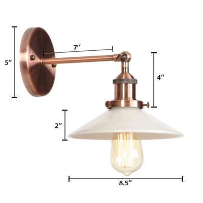 Single Light Armed Wall Light with White Glass Shade Industrial Decorative Sconce Lighting in Copper