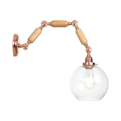 Swing Arm Wall Mount Light with Spherical Glass Shade Modernism Single Light Sconce Light in Rose Gold