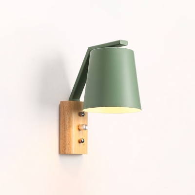 Tapered Shade Wall Lamp with Wooden Base Macaron Nordic Hallway Corridor Single Light Wall Mount Light