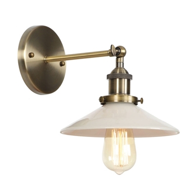 Vintage Railroad Wall Lighting with White Glass Shade Single Light Wall Mount Fixture in Bronze