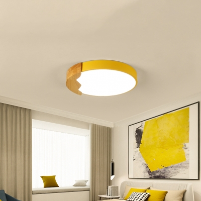 Wooden LED Flush Light with Drum Shape Colorful Macaron Ceiling Lamp for Children Bedroom