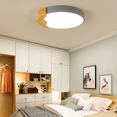Wooden LED Flush Light with Drum Shape Colorful Macaron Ceiling Lamp for Children Bedroom