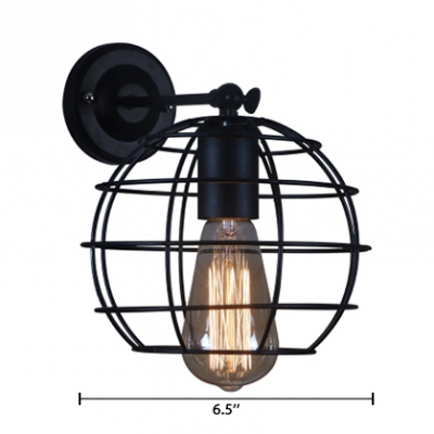 1 Bulb Orb Metal Frame Wall Light Vintage Retro Style Wall Mount Light in Black for Staircase