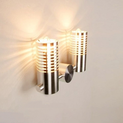 2 Heads Cylinder Wall Mount Light Modern Metal Single Light Wall Sconce in Warm/White