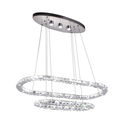 2 Tier Crystal Ellipse Suspended Light Contemporary LED Hanging Chandelier in Warm/White