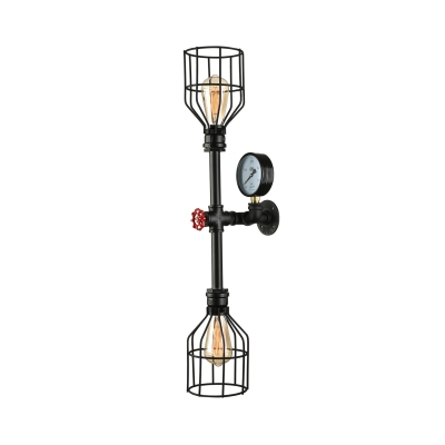 31.4'' H Black Iron Cage Indoor 2 Lights LED Wall Lamp