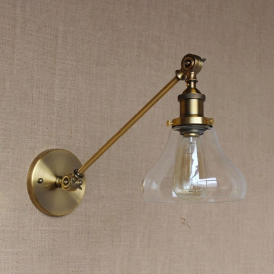 Glass Shade Gourd Wall Light Vintage Adjustable Single Head Wall Mount Light in Aged Brass