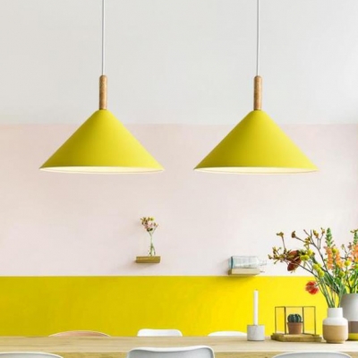 Aluminum Cone LED Suspension Light Modern Colorful 1 Head Lighting Fixture for Dining Table