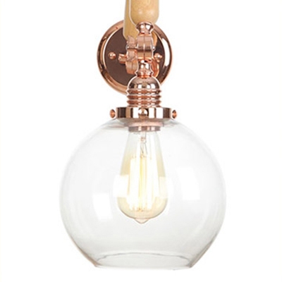 Arm Adjustable Wall Lighting with Global Glass Shade Concise Simple 1 Bulb Lighting Fixture in Rose Gold