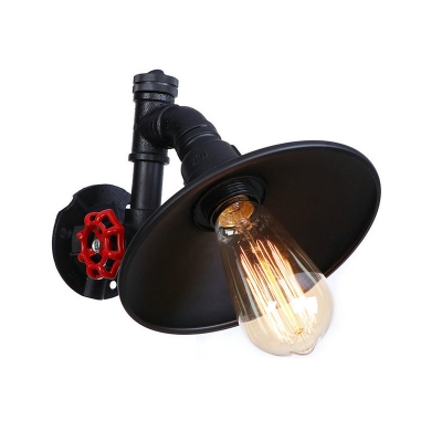 Black Finish Flared Wall Sconce Industrial Metallic Single Head Wall Lamp for Warehouse