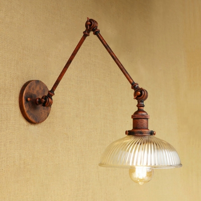 Bowl Shade Sconce Light with Adjustable Arm Retro Style Swirl Glass 1 Bulb Wall Lamp in Rust