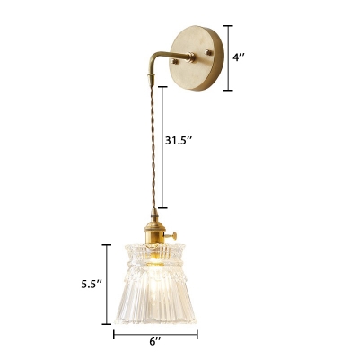 Cone Suspender Wall Light Industrial Vintage Textured Glass Shade 1 Light Wall Lamp in Cast Brass for Foyer
