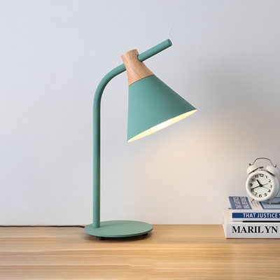 Conical 1 Head Standing Desk Light Simple Blue/Green Metallic Desk Lamp for Library Bedroom