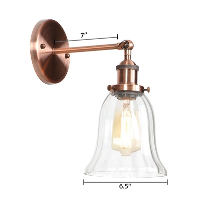 Copper Finish Bell Lighting Fixture Industrial Loft Style Clear Glass Single Light Wall Light