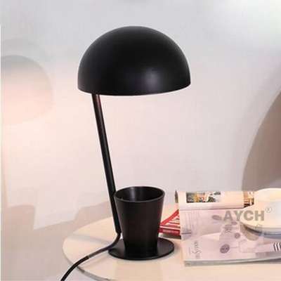 Dome Shade Table Lamp Stylish Creative Metal Desk Light with Cup Decorative in Black