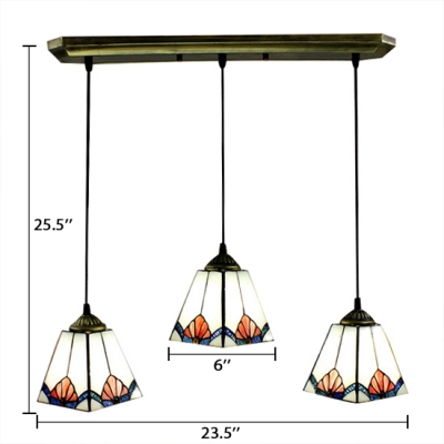 Downward Cone Shade Stained Glass Tiffany 3-light Dining Room Pendant
