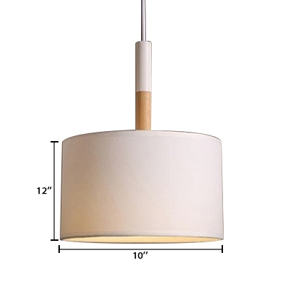 Fabric Drum Lighting Fixture Concise Modern Design Single Head Pendant Light in White