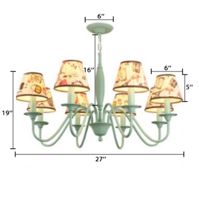 Fabric Shade Conical Hanging Light Rustic Style 3/6 Lights Hanging Chandelier in Green