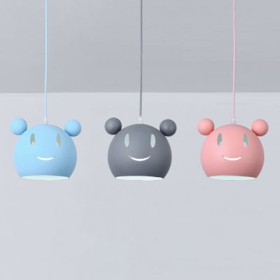 Linear Canopy Hanging Lamp with Cartoon Mouse Children Bedroom Metallic Triple Suspended Light in Multi Color